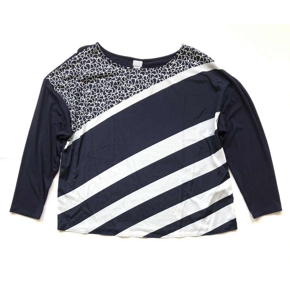 Chicos Women’s Blue And White Long Sleeve Blouse Size XXL 4